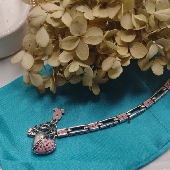 Brighton Pink and Silver Heart Charm Bracelet - Picture 1 of 6